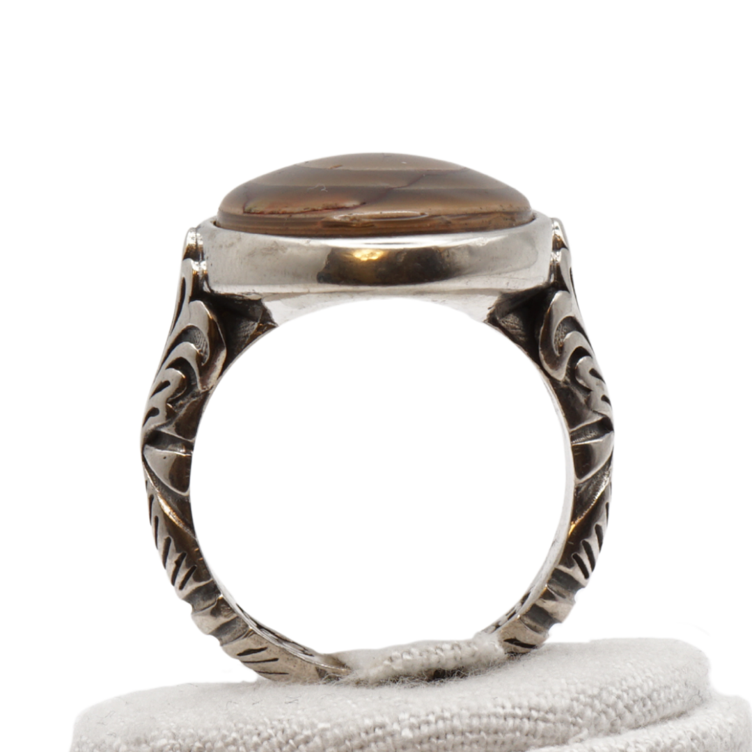925 Silber Herren Aqeeq Ring - Augenachat - Handarbeit - Massiv