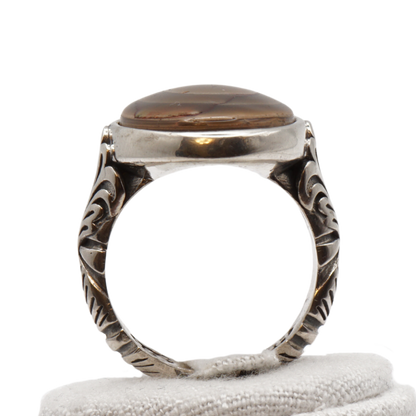 925 Silber Herren Aqeeq Ring - Augenachat - Handarbeit - Massiv