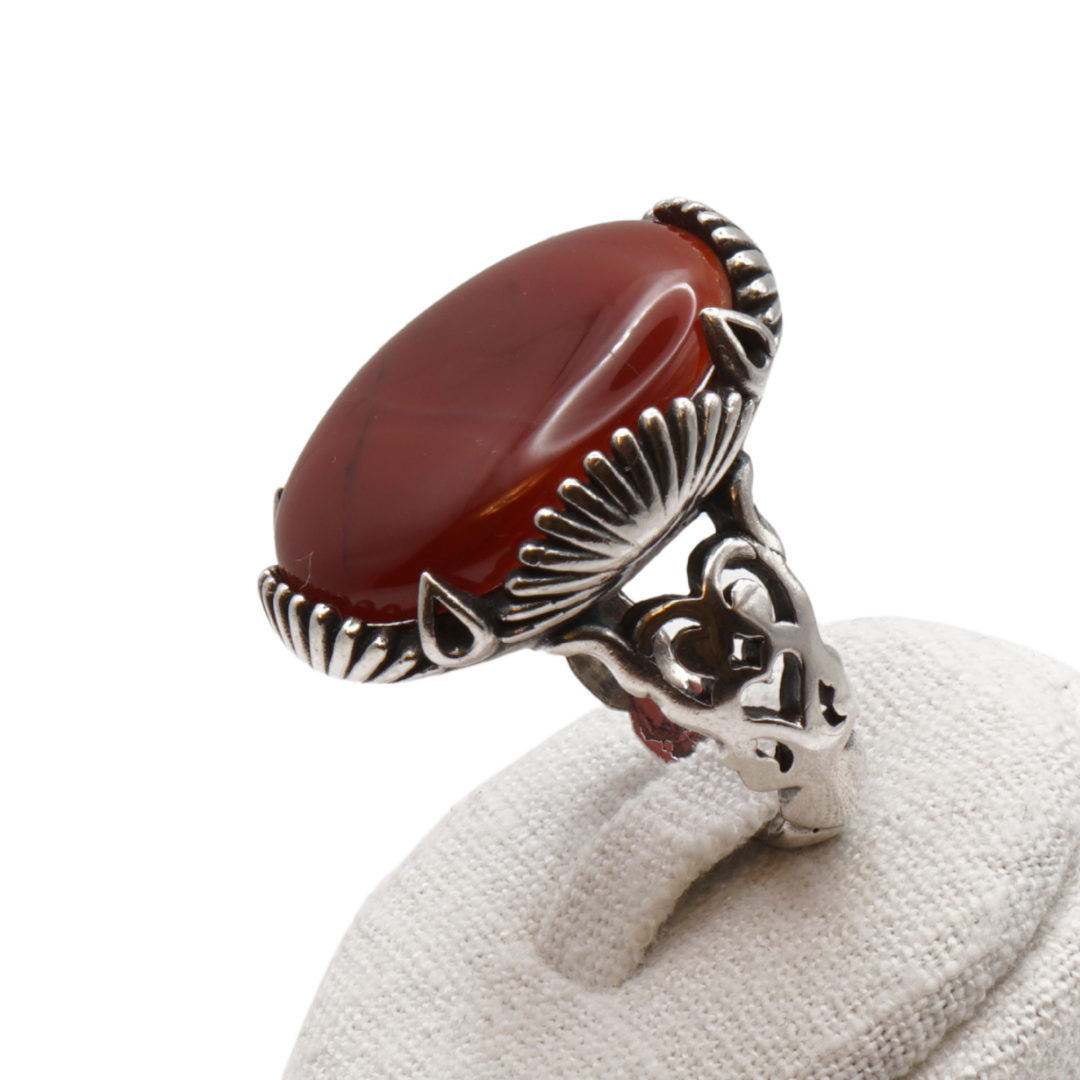 925 Silber Herren Aqeeq Ring Yamani - Jemen-Achat - Handarbeit - Massiv