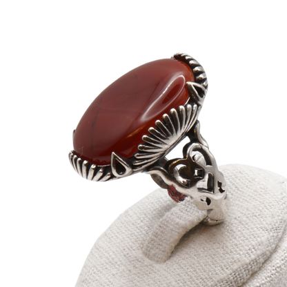 925 Silber Herren Aqeeq Ring Yamani - Jemen-Achat - Handarbeit - Massiv