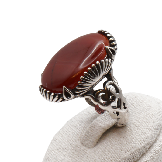 925 Silber Herren Aqeeq Ring Yamani - Jemen-Achat - Handarbeit - Massiv