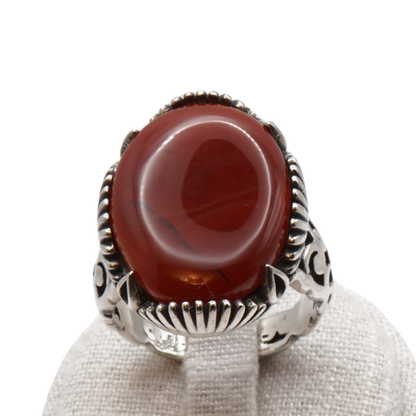 925 Silber Herren Aqeeq Ring Yamani - Jemen-Achat - Handarbeit - Massiv