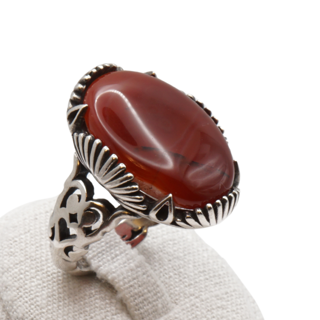 925 Silber Herren Aqeeq Ring Yamani - Jemen-Achat - Handarbeit - Massiv