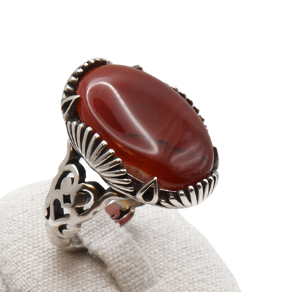 925 Silber Herren Aqeeq Ring Yamani - Jemen-Achat - Handarbeit - Massiv