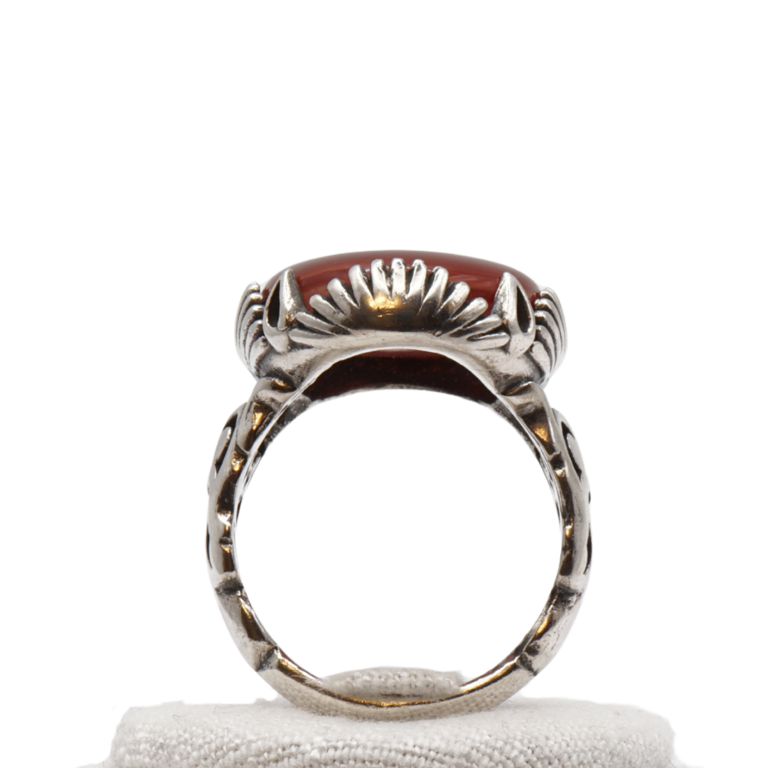 925 Silber Herren Aqeeq Ring Yamani - Jemen-Achat - Handarbeit - Massiv