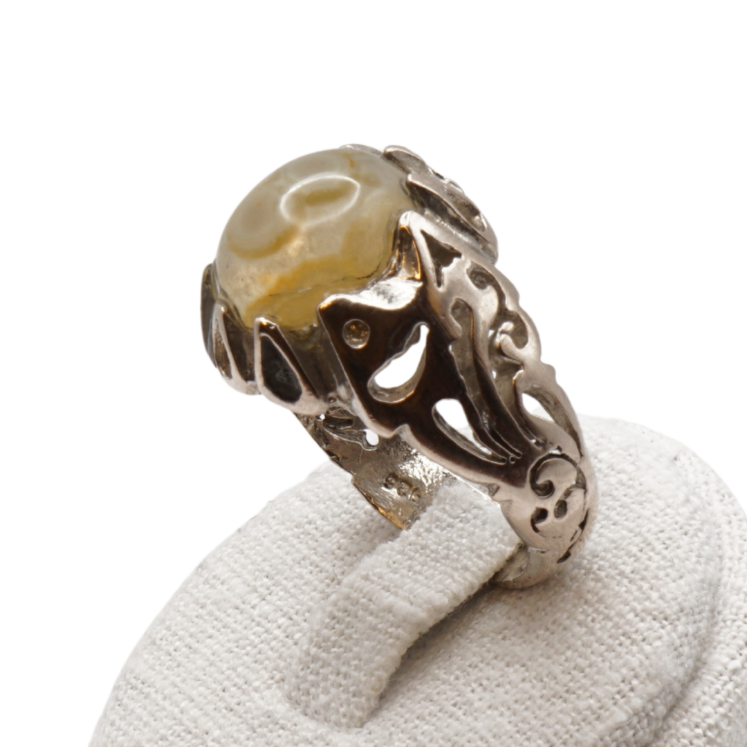 925 Silber Herren Aqeeq Ring - Augenachat - Handarbeit - Massiv