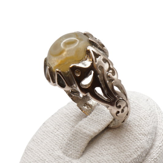 925 Silber Herren Aqeeq Ring - Augenachat - Handarbeit - Massiv