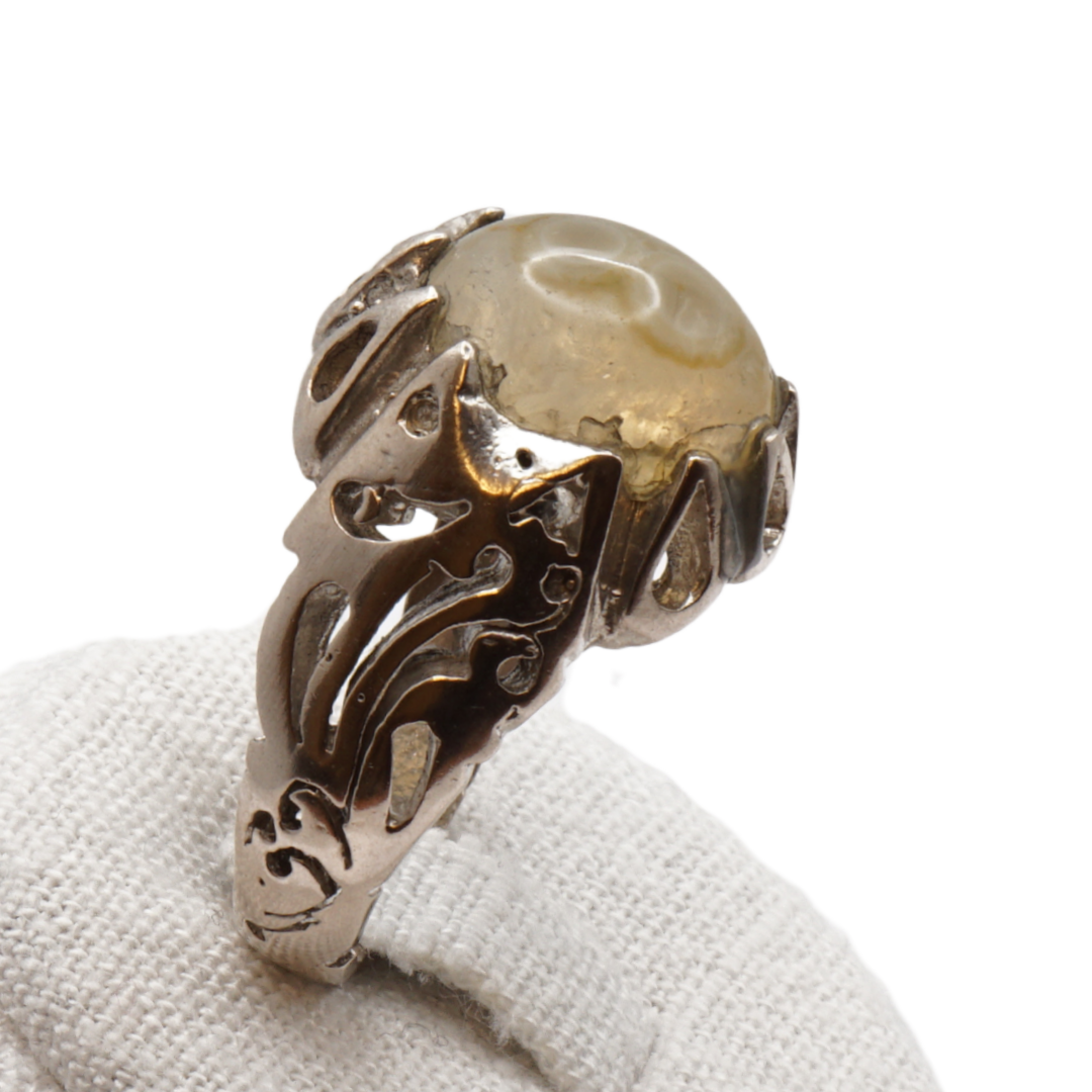 925 Silber Herren Aqeeq Ring - Augenachat - Handarbeit - Massiv