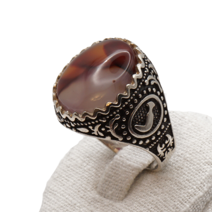 925 Silber Herren Aqeeq Ring Yamani - Jemen-Achat - Handarbeit - Massiv