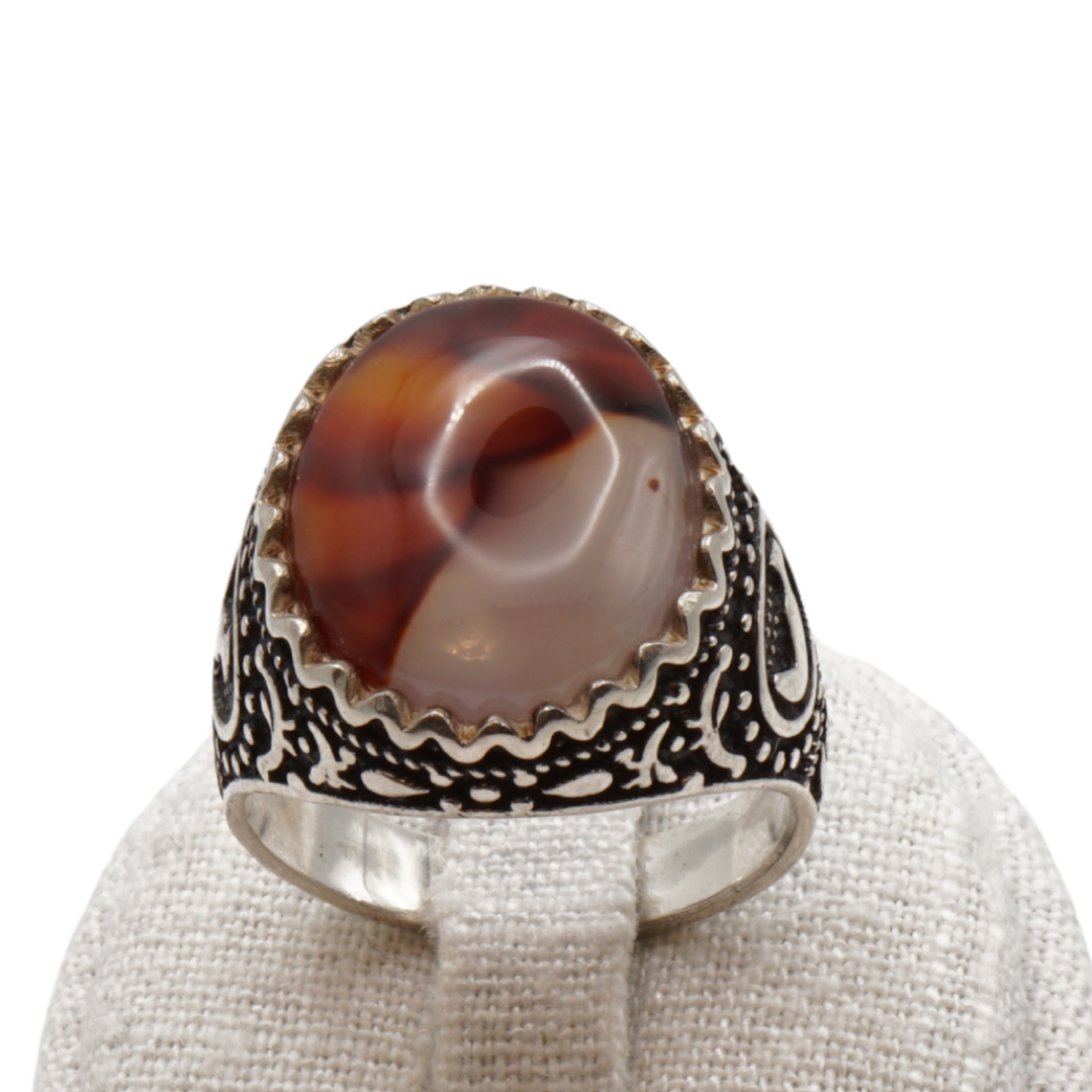 925 Silber Herren Aqeeq Ring Yamani - Jemen-Achat - Handarbeit - Massiv