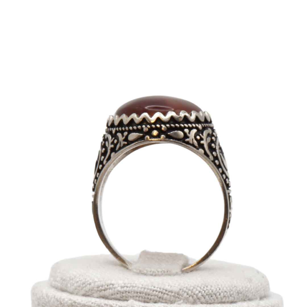 925 Silber Herren Aqeeq Ring Yamani - Jemen-Achat - Handarbeit - Massiv