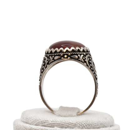 925 Silber Herren Aqeeq Ring Yamani - Jemen-Achat - Handarbeit - Massiv