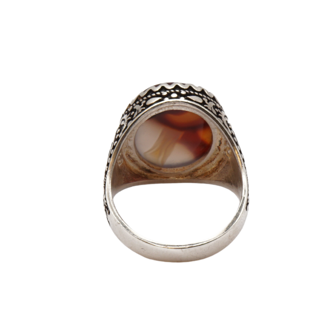 925 Silber Herren Aqeeq Ring Yamani - Jemen-Achat - Handarbeit - Massiv