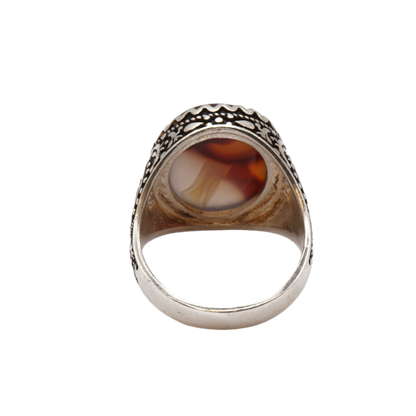 925 Silber Herren Aqeeq Ring Yamani - Jemen-Achat - Handarbeit - Massiv