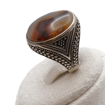 925 Silber Herren Aqeeq Ring Yamani - Jemen-Achat - Handarbeit - Massiv