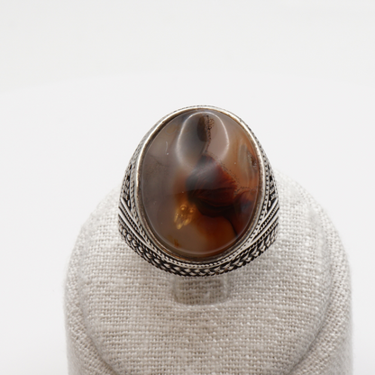 925 Silber Herren Aqeeq Ring Yamani - Jemen-Achat - Handarbeit - Massiv