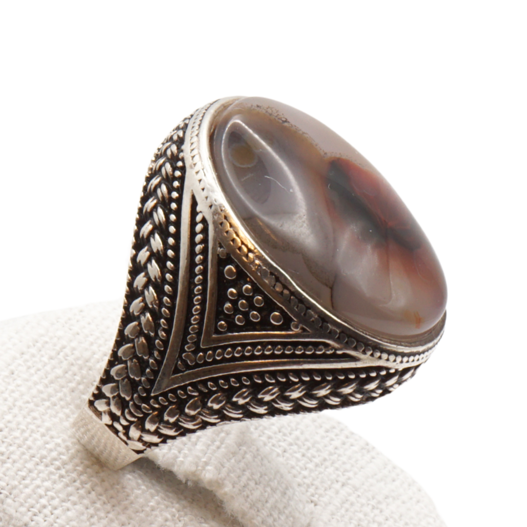 925 Silber Herren Aqeeq Ring Yamani - Jemen-Achat - Handarbeit - Massiv