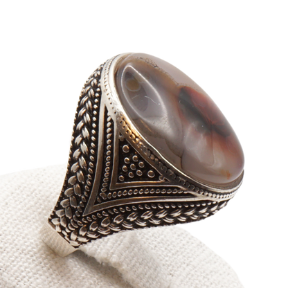 925 Silber Herren Aqeeq Ring Yamani - Jemen-Achat - Handarbeit - Massiv