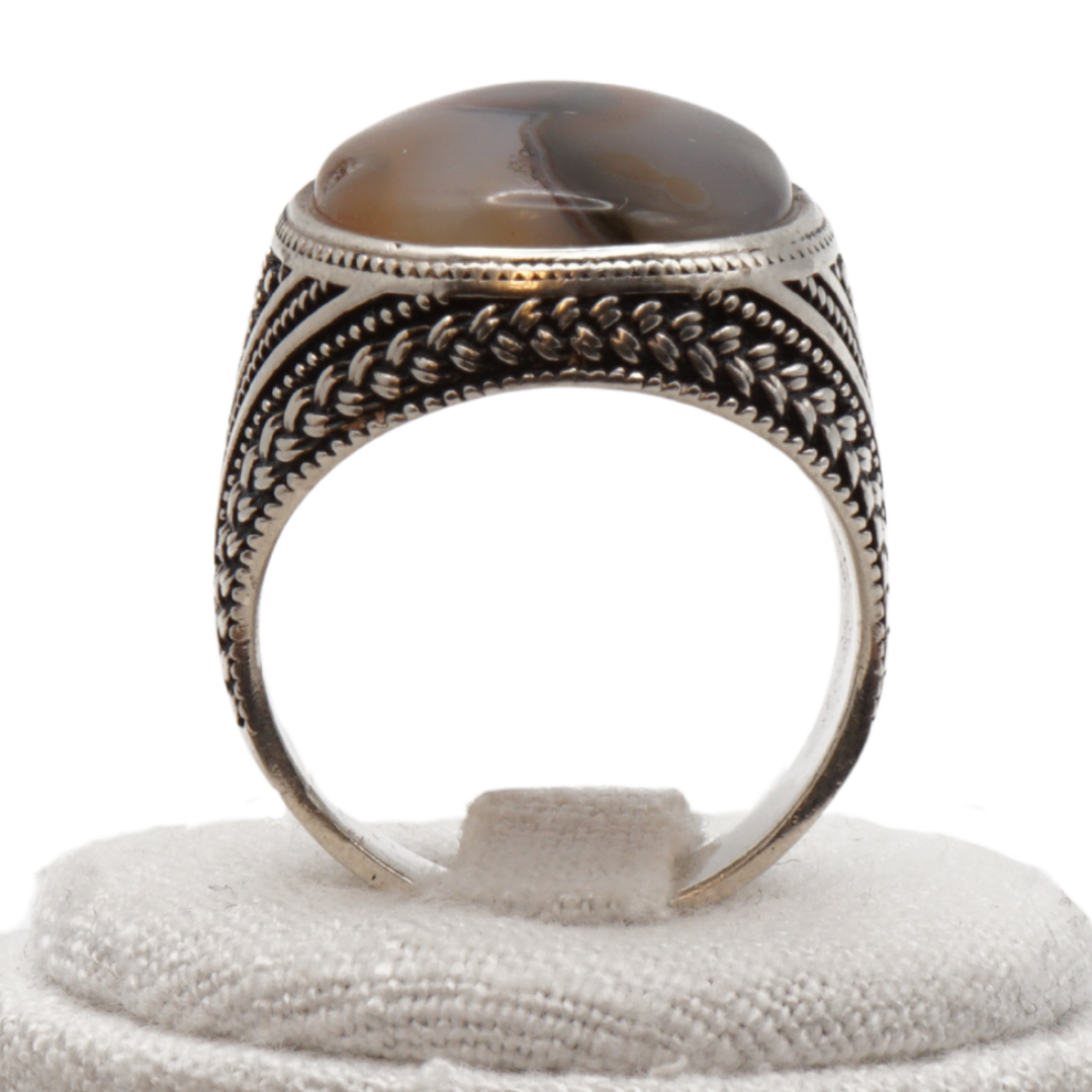 925 Silber Herren Aqeeq Ring Yamani - Jemen-Achat - Handarbeit - Massiv