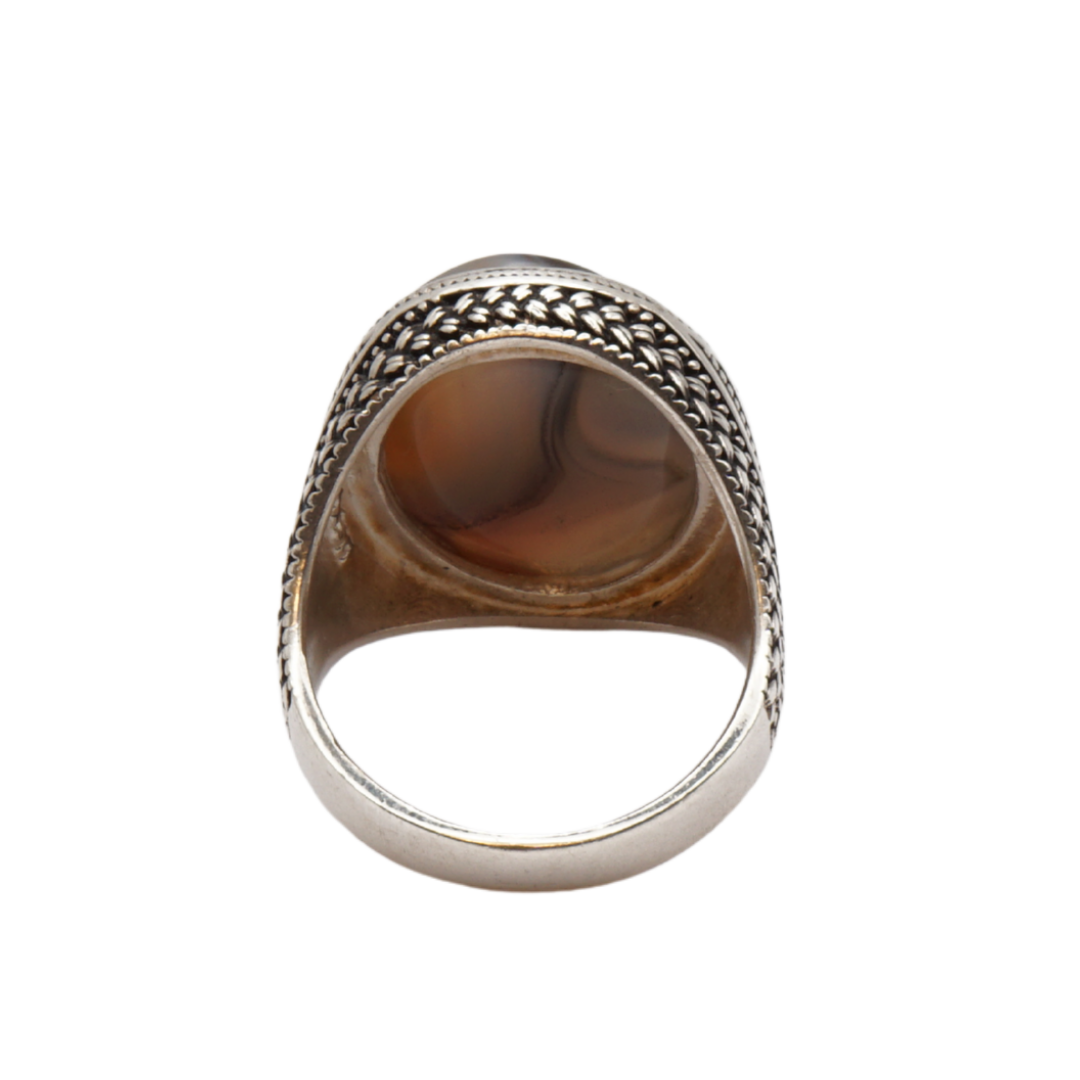 925 Silber Herren Aqeeq Ring Yamani - Jemen-Achat - Handarbeit - Massiv