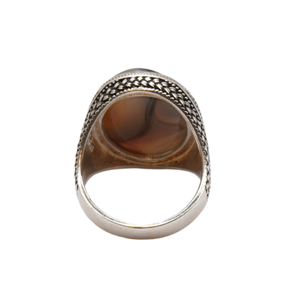 925 Silber Herren Aqeeq Ring Yamani - Jemen-Achat - Handarbeit - Massiv