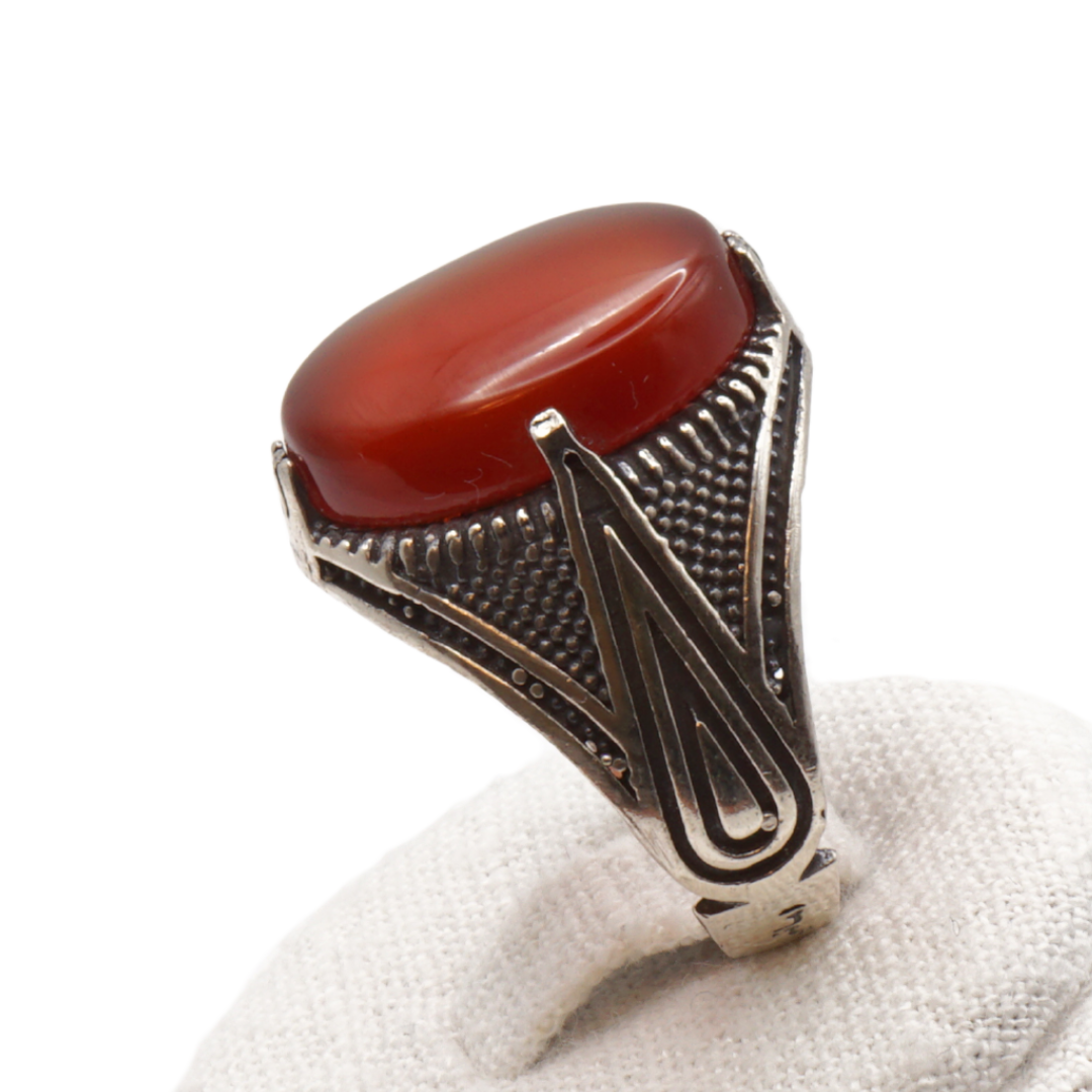 925 Silber Herren Aqeeq Ring Yamani - Jemen-Achat - Handarbeit - Massiv