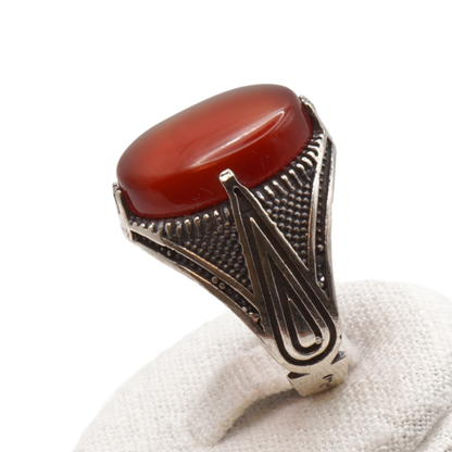 925 Silber Herren Aqeeq Ring Yamani - Jemen-Achat - Handarbeit - Massiv