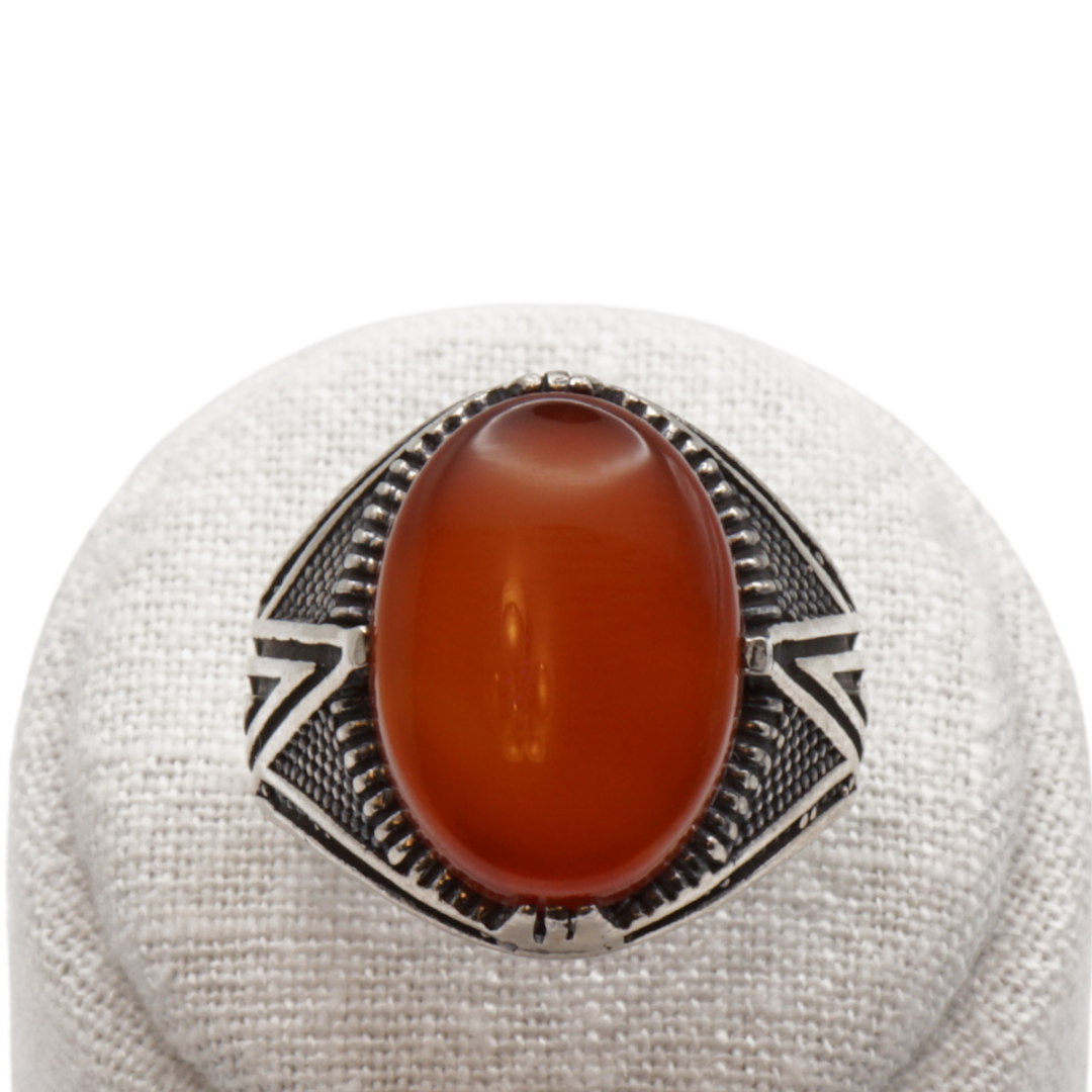 925 Silber Herren Aqeeq Ring Yamani - Jemen-Achat - Handarbeit - Massiv