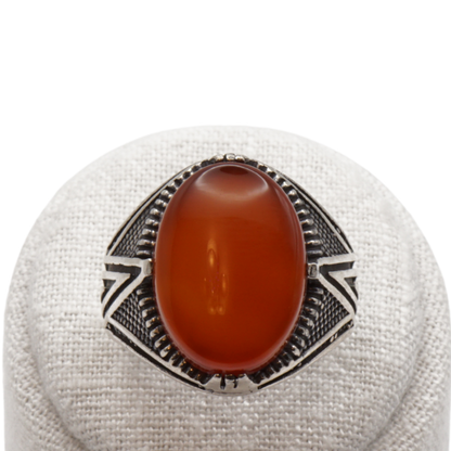 925 Silber Herren Aqeeq Ring Yamani - Jemen-Achat - Handarbeit - Massiv