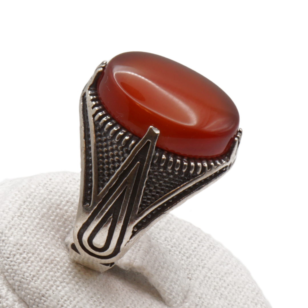 925 Silber Herren Aqeeq Ring Yamani - Jemen-Achat - Handarbeit - Massiv