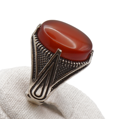 925 Silber Herren Aqeeq Ring Yamani - Jemen-Achat - Handarbeit - Massiv