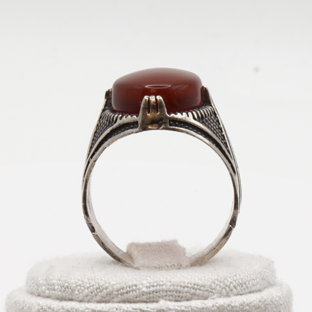 925 Silber Herren Aqeeq Ring Yamani - Jemen-Achat - Handarbeit - Massiv