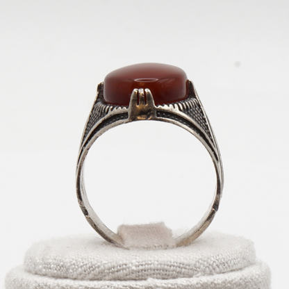 925 Silber Herren Aqeeq Ring Yamani - Jemen-Achat - Handarbeit - Massiv