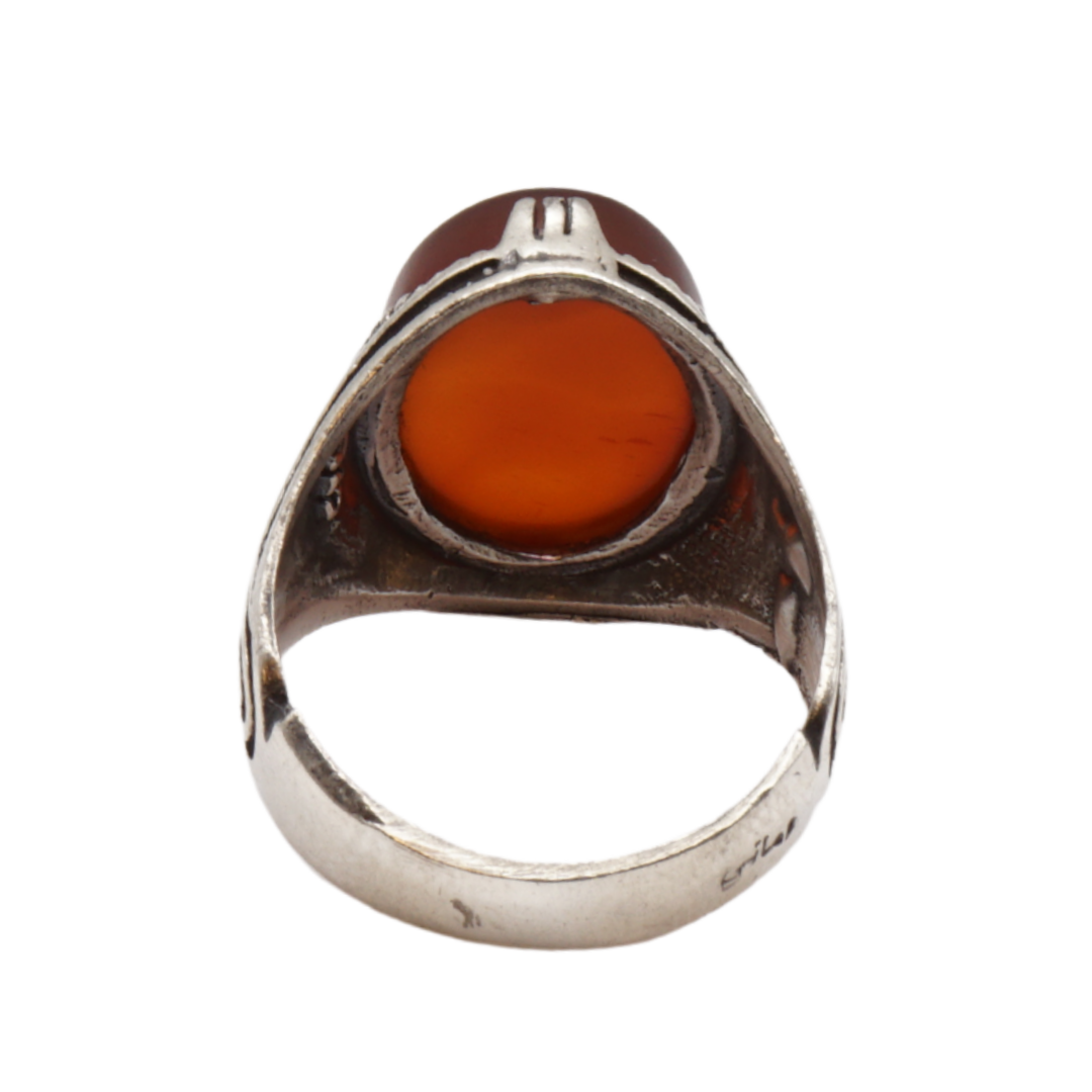 925 Silber Herren Aqeeq Ring Yamani - Jemen-Achat - Handarbeit - Massiv