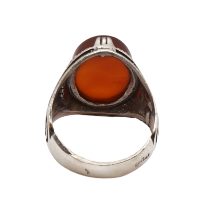 925 Silber Herren Aqeeq Ring Yamani - Jemen-Achat - Handarbeit - Massiv