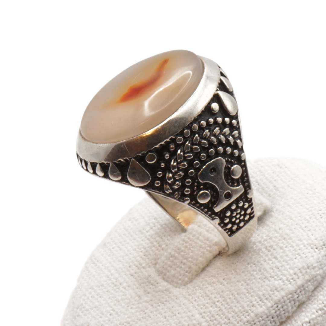 925 Silber Herren Aqeeq Ring Yamani - Jemen-Achat - Handarbeit - Massiv