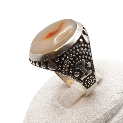 925 Silber Herren Aqeeq Ring Yamani - Jemen-Achat - Handarbeit - Massiv