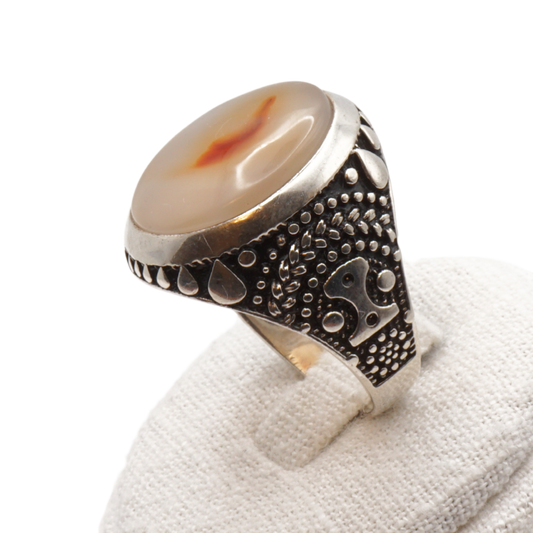 925 Silber Herren Aqeeq Ring Yamani - Jemen-Achat - Handarbeit - Massiv