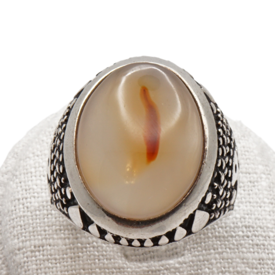 925 Silber Herren Aqeeq Ring Yamani - Jemen-Achat - Handarbeit - Massiv