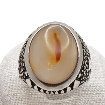 925 Silber Herren Aqeeq Ring Yamani - Jemen-Achat - Handarbeit - Massiv