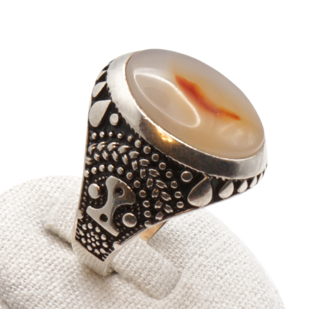 925 Silber Herren Aqeeq Ring Yamani - Jemen-Achat - Handarbeit - Massiv