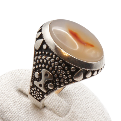 925 Silber Herren Aqeeq Ring Yamani - Jemen-Achat - Handarbeit - Massiv