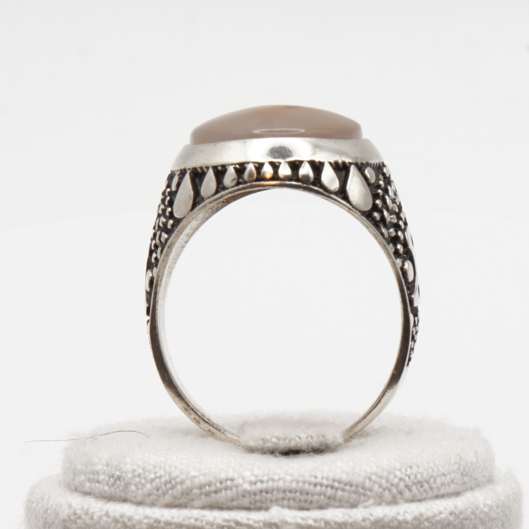 925 Silber Herren Aqeeq Ring Yamani - Jemen-Achat - Handarbeit - Massiv