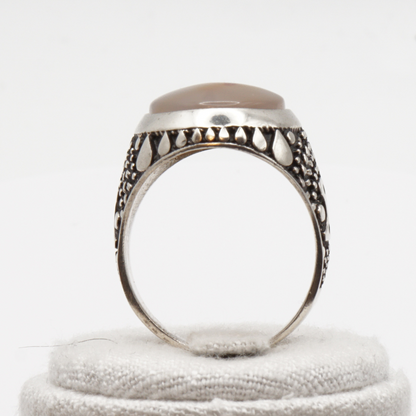 925 Silber Herren Aqeeq Ring Yamani - Jemen-Achat - Handarbeit - Massiv