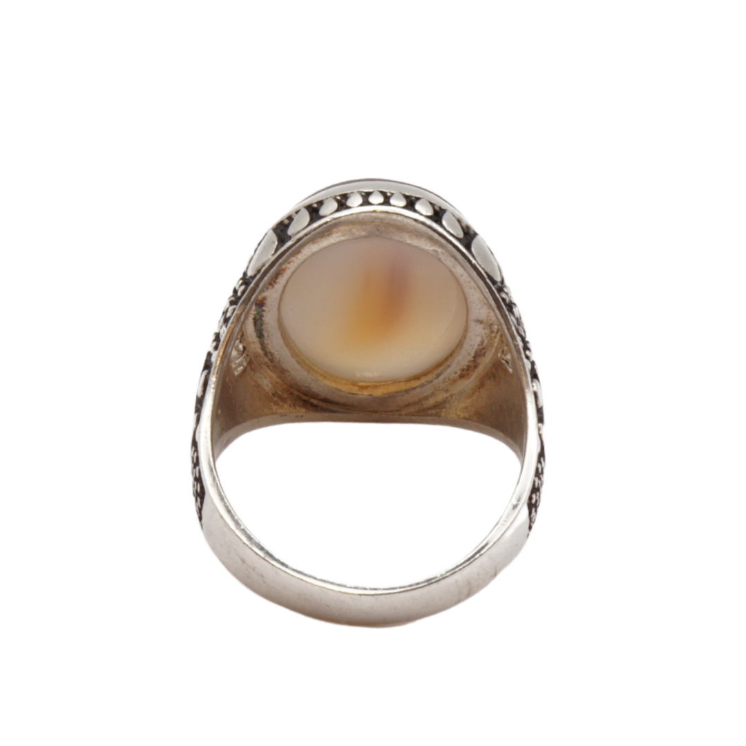 925 Silber Herren Aqeeq Ring Yamani - Jemen-Achat - Handarbeit - Massiv