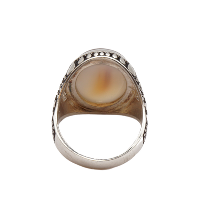 925 Silber Herren Aqeeq Ring Yamani - Jemen-Achat - Handarbeit - Massiv