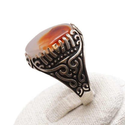 925 Silber Herren Aqeeq Ring Yamani - Jemen-Achat - Handarbeit - Massiv