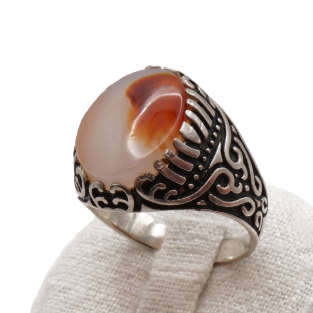 925 Silber Herren Aqeeq Ring Yamani - Jemen-Achat - Handarbeit - Massiv