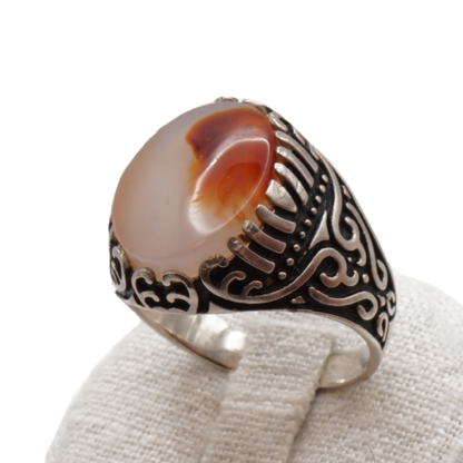 925 Silber Herren Aqeeq Ring Yamani - Jemen-Achat - Handarbeit - Massiv