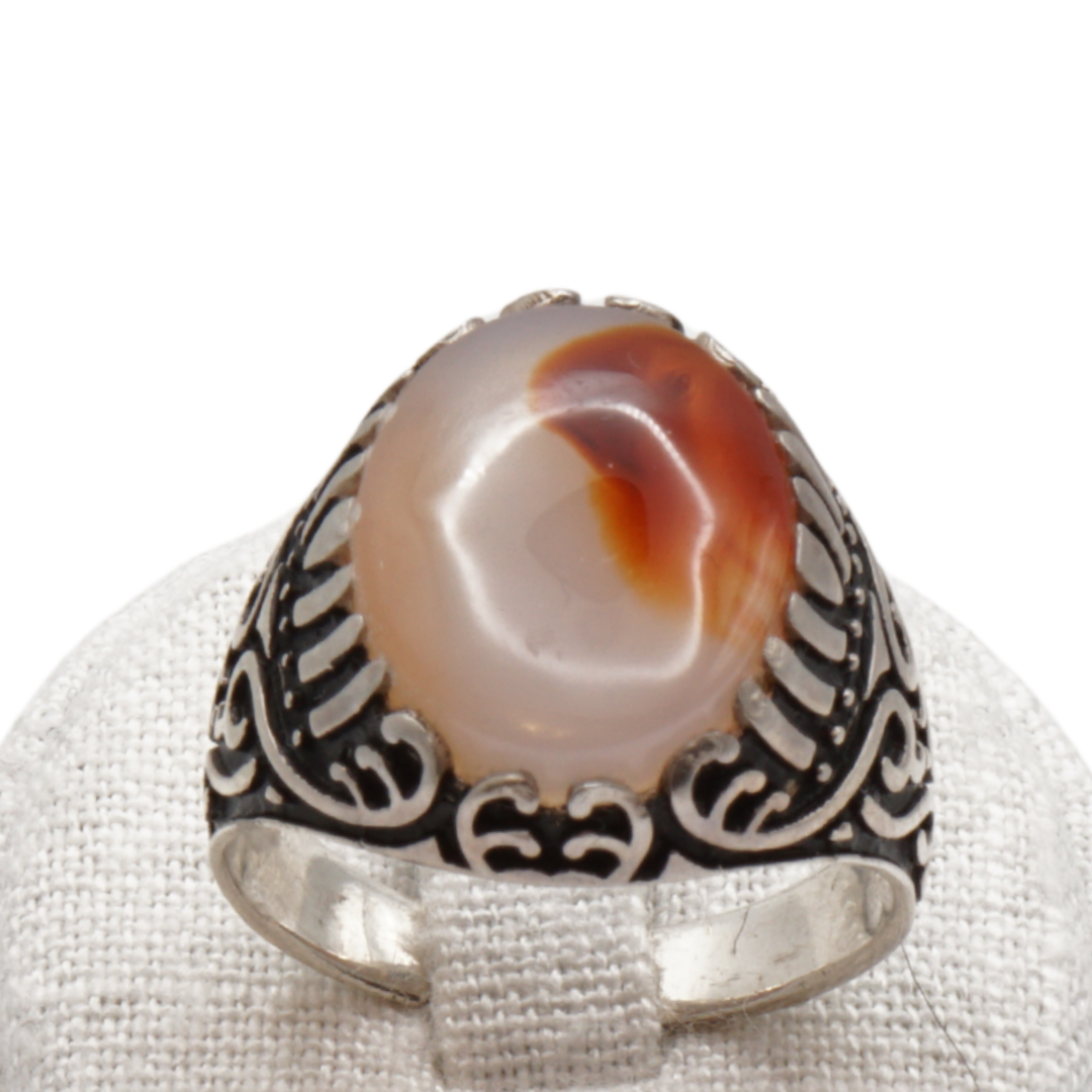 925 Silber Herren Aqeeq Ring Yamani - Jemen-Achat - Handarbeit - Massiv